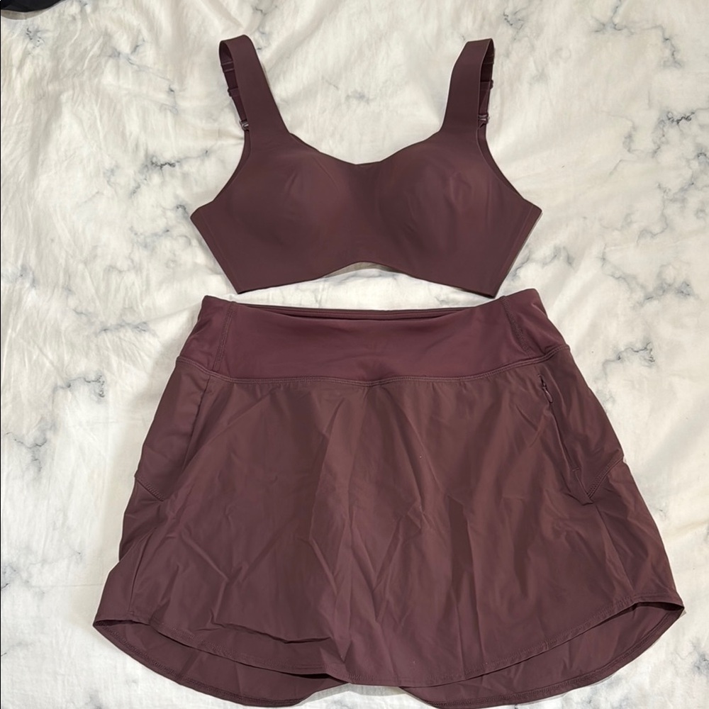 Knix Catalyst Sports Bra and Skirt Set Plum